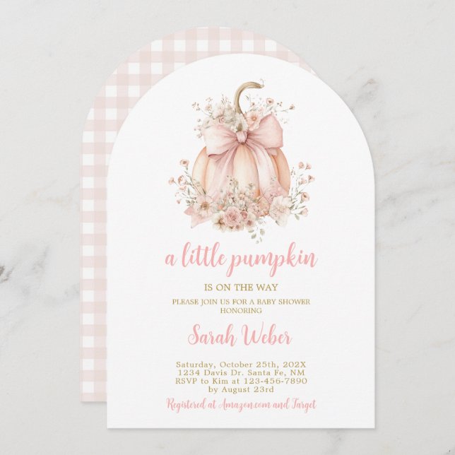 A little pumpkin gingham fall baby shower girl inbjudningar (Fram/baksida)