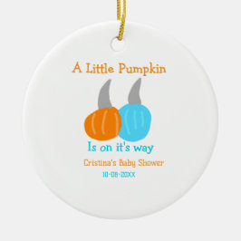 A little pumpkin is on it's way baby shower orange julgransprydnad keramik