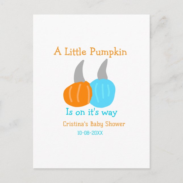 A little pumpkin is on it's way baby shower orange vykort (Framsida)