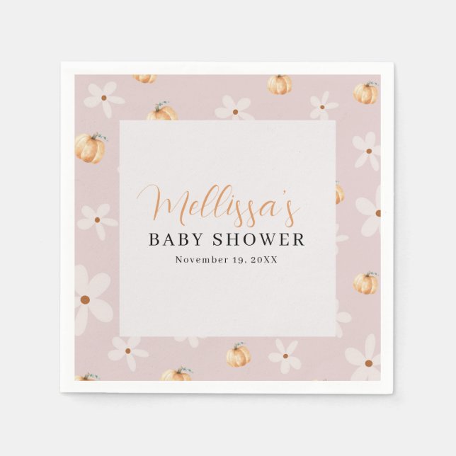 A Little Pumpkin Is On The Way Fall Baby shower Pappersservett (Framsidan)