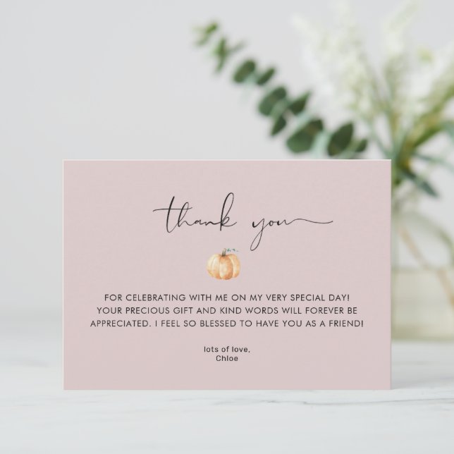 A Little Pumpkin Is On The Way Fall Baby Thank You Tack Kort (Stående Fram)