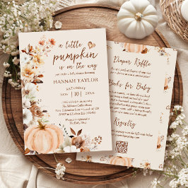 A Little Pumpkin QR Code Fall Floral Baby Shower Inbjudningar