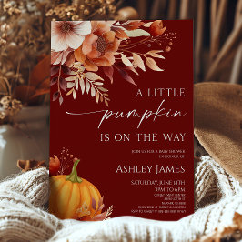 A Little Pumpkin Rusty Burgundy Floral Baby Shower Inbjudningar