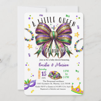 A little Queen is on her way Mardi Gras Invitation Inbjudningar