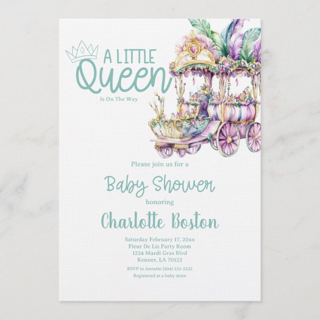 A Little Queen Mardi Gras Float Baby Shower Inbjudningar (Framsida)