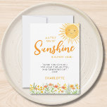 A Little Ray Of Sunshine Baby Shower Tack Kort<br><div class="desc">Are you planning a sun-themed baby shower?
This adorable baby shower thank you card features "A little ray of sunshine is almost here!" in stylish typography,  accompanied by a watercolor sun and wildflowers.
Easily customizable.
Original Watercolor © Michele Davies.</div>