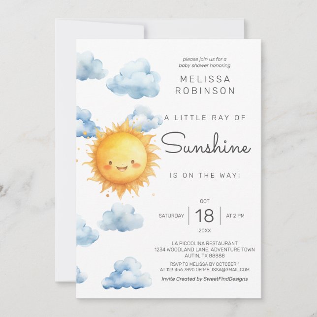 A Little Ray of Sunshine is on the way Baby Shower Inbjudningar (Framsida)