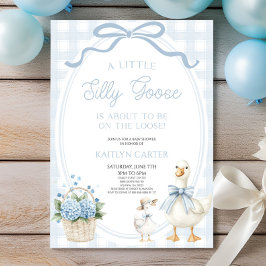 A Little Silly Goose Blue Bow Floral Baby Shower Inbjudningar