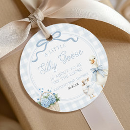 A Little Silly Goose Blue Floral Bow Baby Shower Gåvor Etiketter