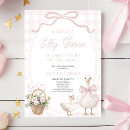 A Little Silly Goose Pink Bow Floral Baby Shower Inbjudningar