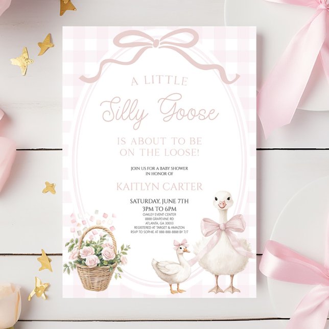 A Little Silly Goose Pink Bow Floral Baby Shower Inbjudningar (Skapare uppladdad)