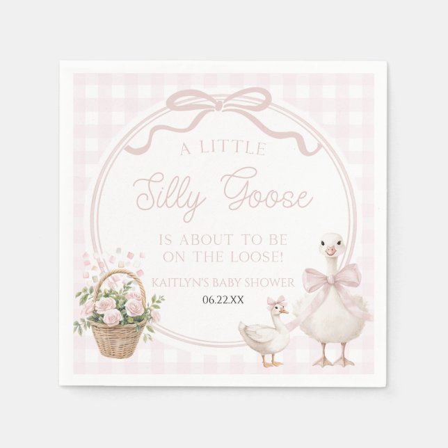 A Little Silly Goose Pink Floral Bow Baby Shower Pappersservett (Framsidan)