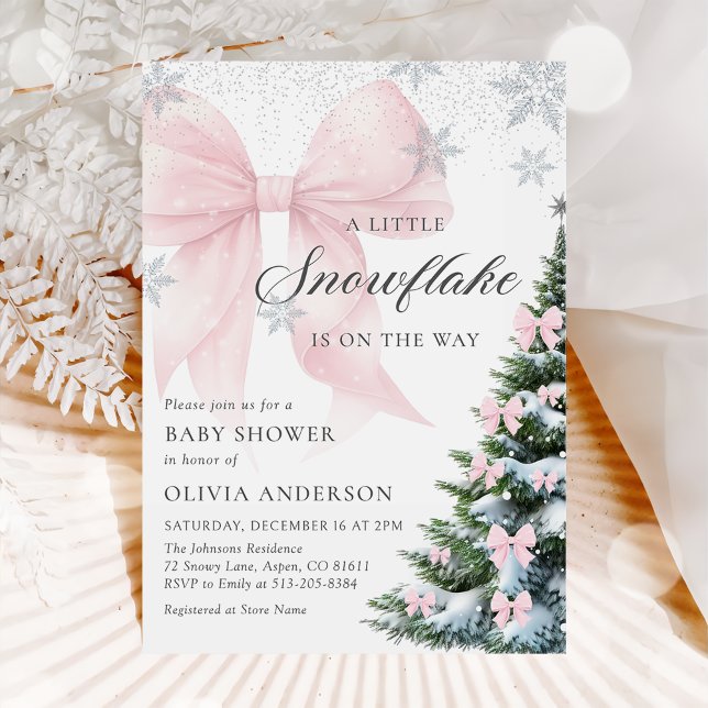 A Little Snowflake is on the Way Bow Baby Shower Inbjudningar (Skapare uppladdad)
