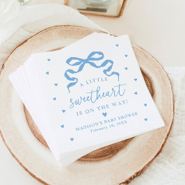 A Little Sweetheart Blue Bow Baby Shower Pappersservett
