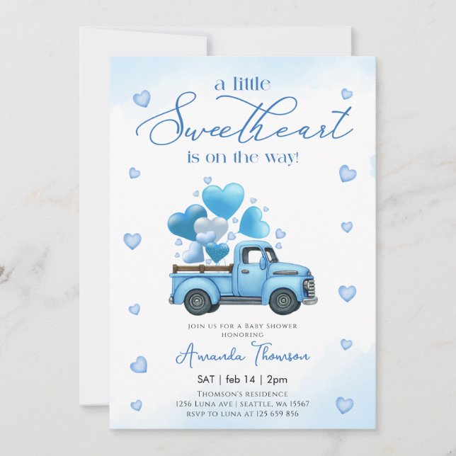 A little Sweetheart blue Truck Baby Shower Inbjudningar (Framsida)