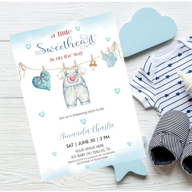A little sweetheart clothesline Boy baby shower  Inbjudningar (Skapare uppladdad)