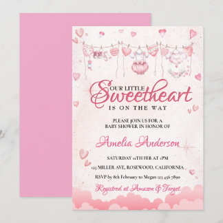 A Little Sweetheart Modern Valentine Baby Shower Inbjudningar