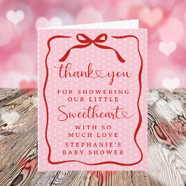 A Little Sweetheart Pink Red Bow Girl Baby Shower Tack Kort
