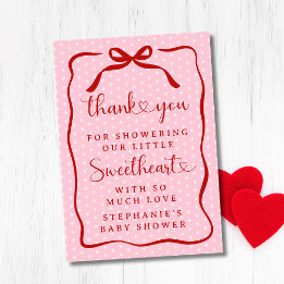 A Little Sweetheart Pink Red Bow Girl Baby Shower Tack Kort