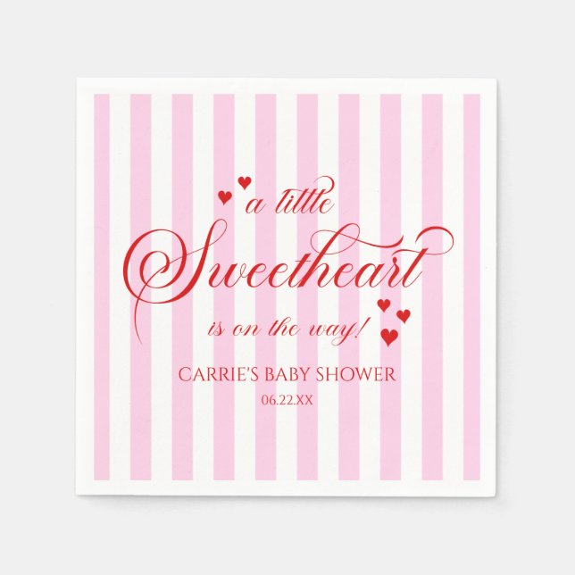 A Little Sweetheart Pink Red Hearts Baby Shower Pappersservett (Framsidan)
