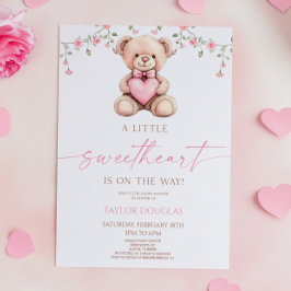 A Little Sweetheart Pink Teddy Bear Baby Shower Inbjudningar