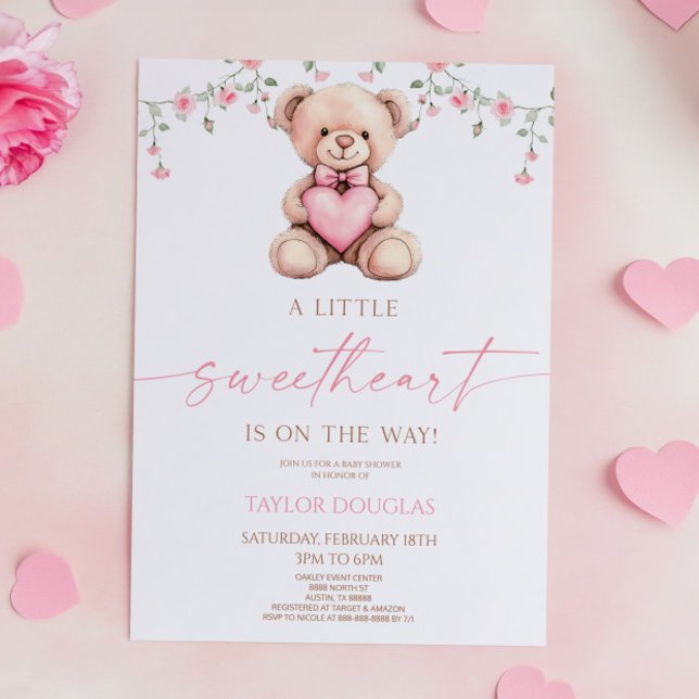 A Little Sweetheart Pink Teddy Bear Baby Shower Inbjudningar (Skapare uppladdad)