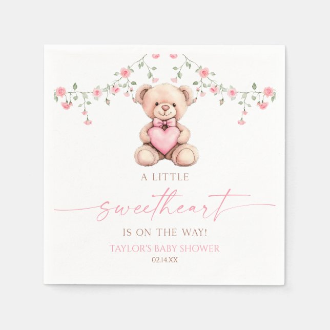 A Little Sweetheart Pink Teddy Bear Baby Shower Pappersservett (Framsidan)