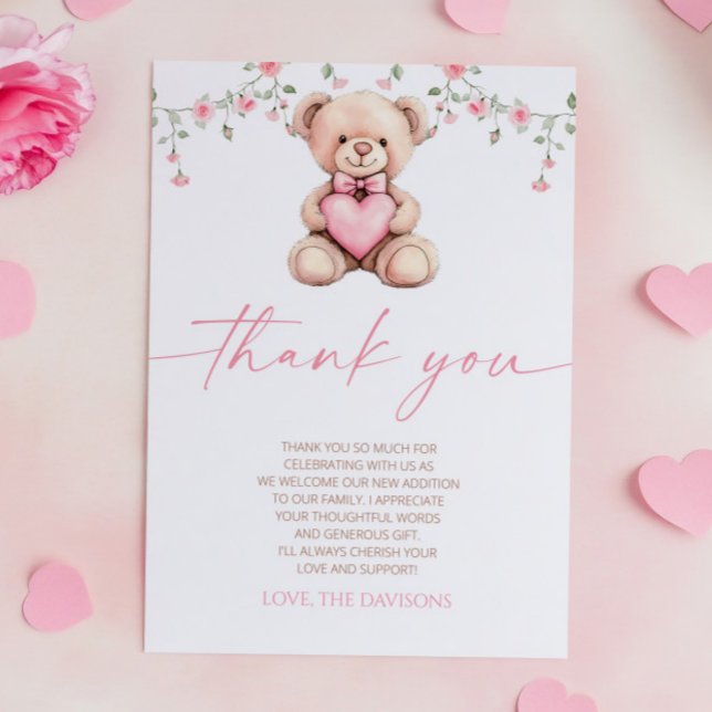 A Little Sweetheart Pink Teddy Bear Baby Shower Tack Kort (Skapare uppladdad)