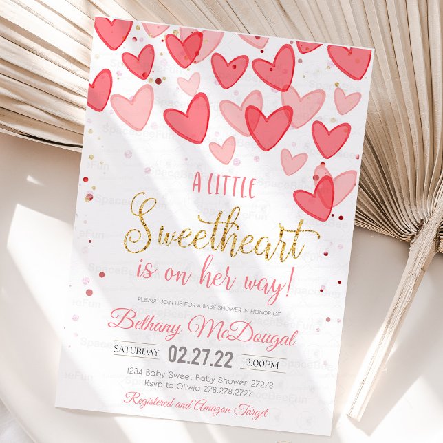 A Little Sweetheart Valentine Baby Is on her way  Inbjudningar (a little sweetheart is on the way, baby shower,valentine baby shower invitations,a little cutie is o)