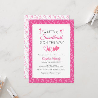 A Little SweetHeart Valentine Hearts Baby Shower Inbjudningar