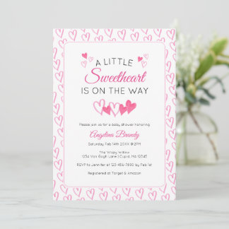 A Little SweetHeart Valentine Hearts Baby Shower Inbjudningar