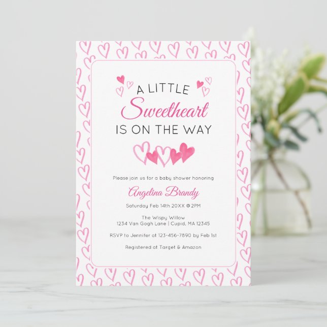 A Little SweetHeart Valentine Hearts Baby Shower Inbjudningar (Stående Fram)
