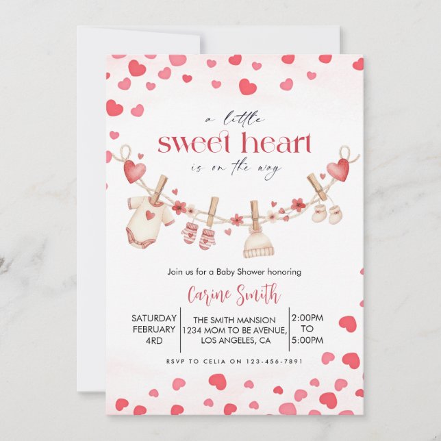 A  Little Sweetheart valentine's Baby Shower   Inbjudningar (Framsida)
