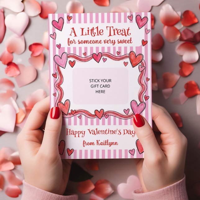A Little Treat Valentine's Gift Card Holder Card Inbjudningar (Valentine's Day gift card holder - order printed or digital for DiY Printing)