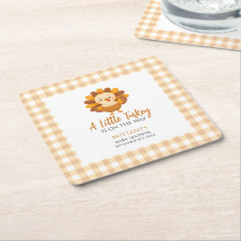A Little Turkey Fall Baby Shower Thanksgiving Underlägg Papper Kvadrat