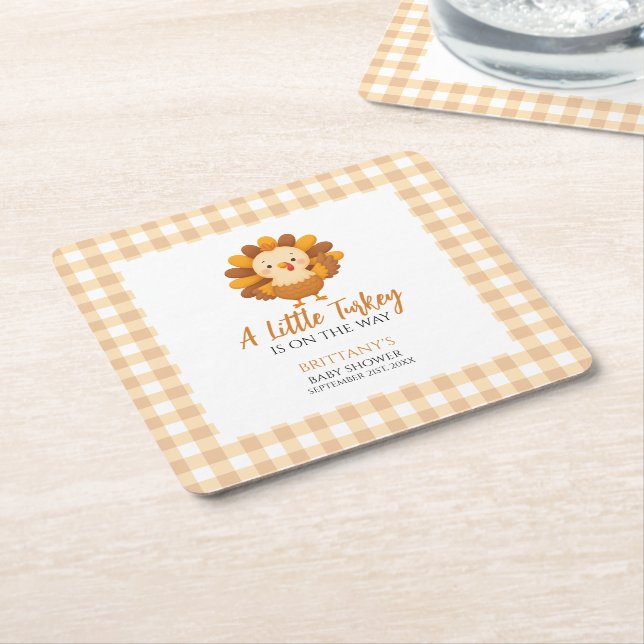 A Little Turkey Fall Baby Shower Thanksgiving Underlägg Papper Kvadrat (Vinklad)