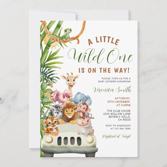 A Little Wild One Baby Shower Forest Animals Truck Inbjudningar (Framsida)