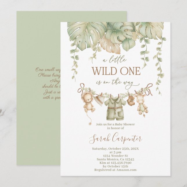 A Little Wild One is on the Way Safari Baby Shower Inbjudningar (Fram/baksida)