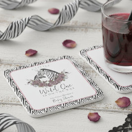 A Little Wild One Mommy and Baby Zebra Underlägg Papper Kvadrat