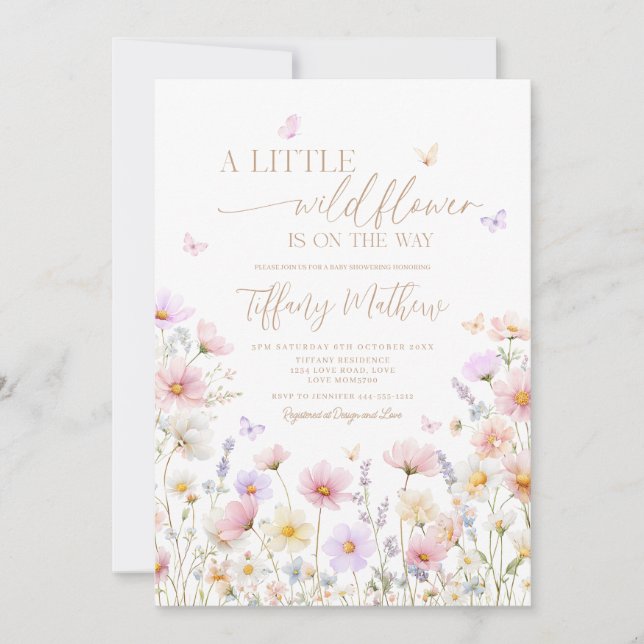 A Little Wildflower Baby Shower Invitation  Inbjudningar (Framsida)