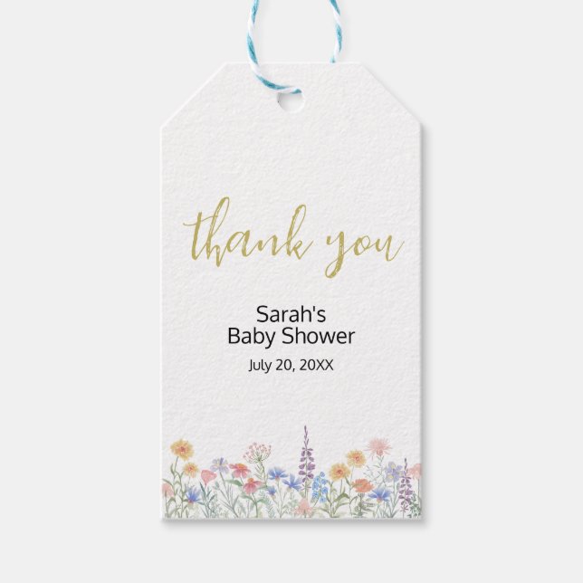 A little Wildflower Baby Shower Thank You Presentetikett (Framsidan)