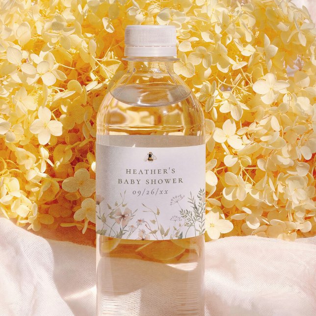 A Little Wildflower Boho Bee Girl Baby Shower Vattenflaskor Etikett (Skapare uppladdad)