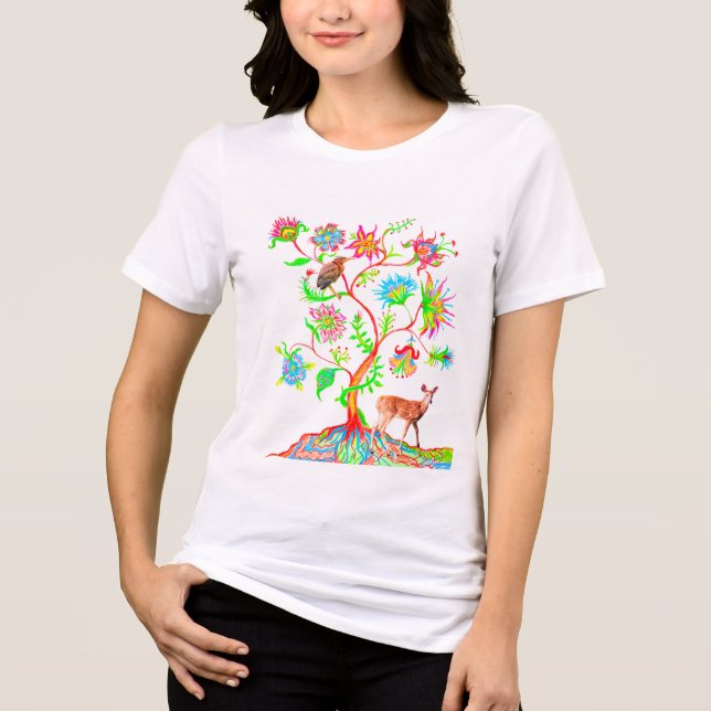 A Livets träd, en fågel och en fawn T Shirt (Framsida)