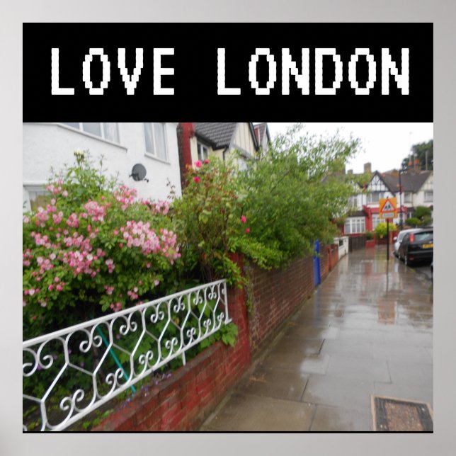 A London Street and rain England Poster (Framsidan)