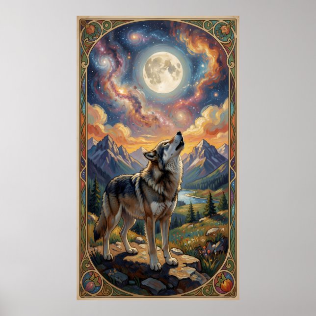 A lone wolf howls at a moon  poster (Framsidan)