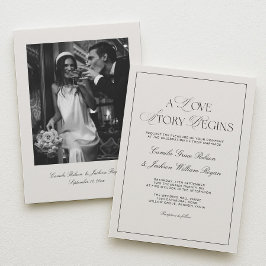 A Love Story Old Money Black and Ivory Wedding Inbjudningar