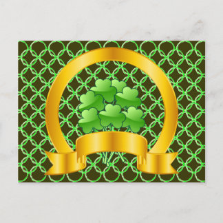 A Lucky Golden Horseshoe med grönt schack Vykort
