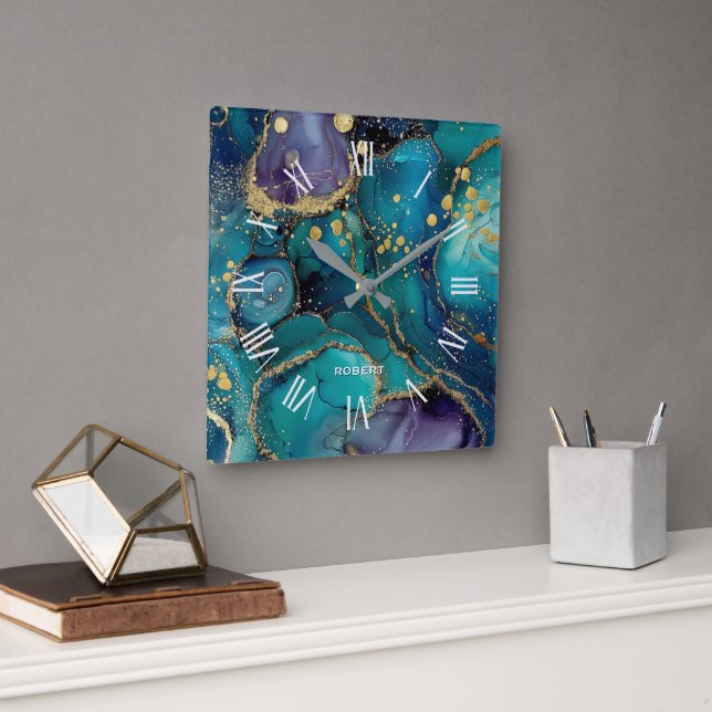 A luxurious rose-gold marble background square wal fyrkantig klocka (Kontor)