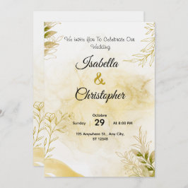 A luxurious wedding invitation in elegant gold inbjudningar