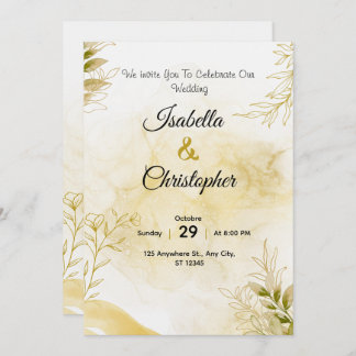 A luxurious wedding invitation in elegant gold inbjudningar